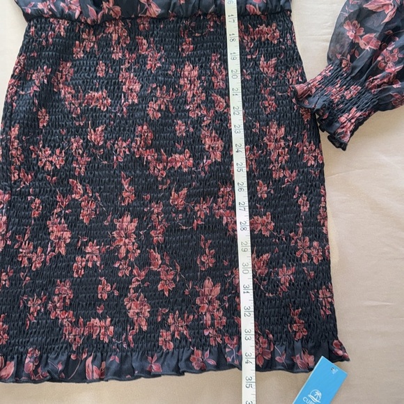 Cupshe Floral Print Long Peasant Sleeve Dress Black & Red Smocked Skirt New - Picture 6 of 12